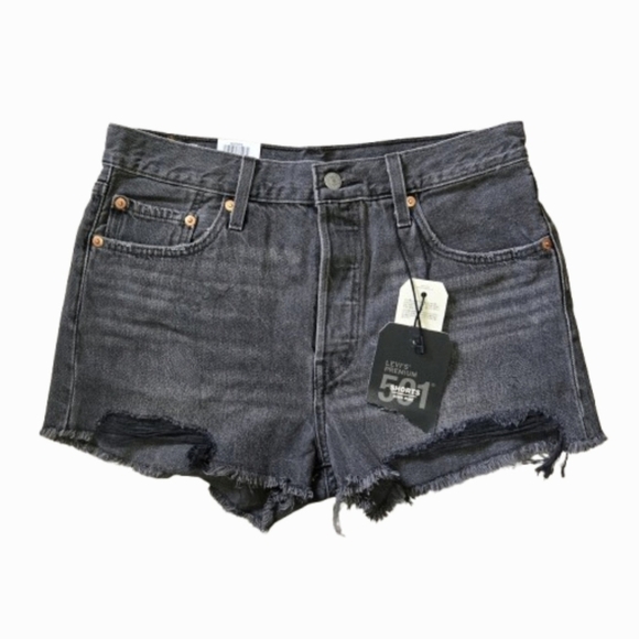 NEW Levi's 501 High Rise Shorts Women's 28(S) Button Black Distressed - Picture 1 of 11